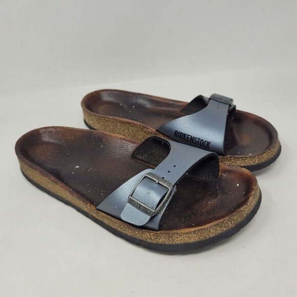 Birkenstock Sandals Womens Metallic Black EU 39 US 8 Madrid Birko-Flor - Picture 1 of 11